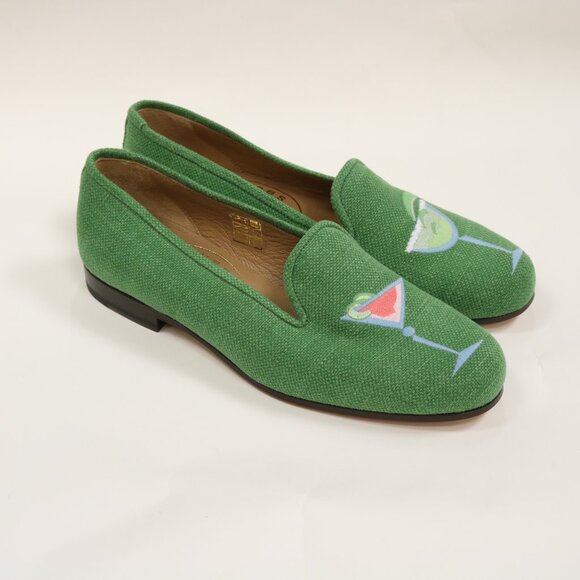 NEW Stubbs & Wootton Linen Size 7 Embroidered Cocktails Slippers - Picture 3 of 10